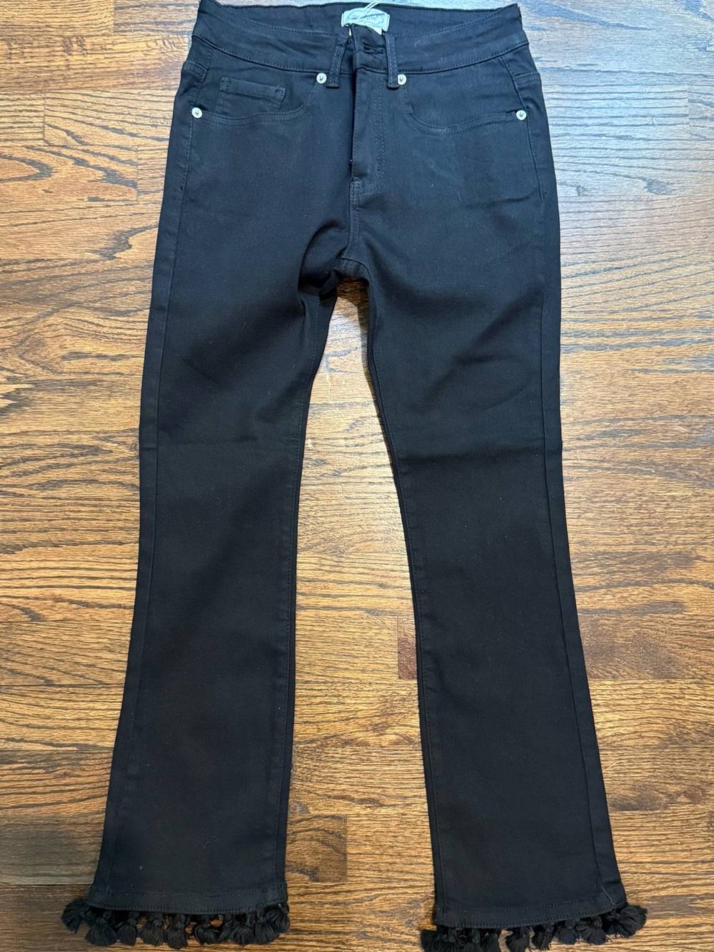 Mud Pie Black Cropped Ankle Jeans with Pom Pom detail on ankle